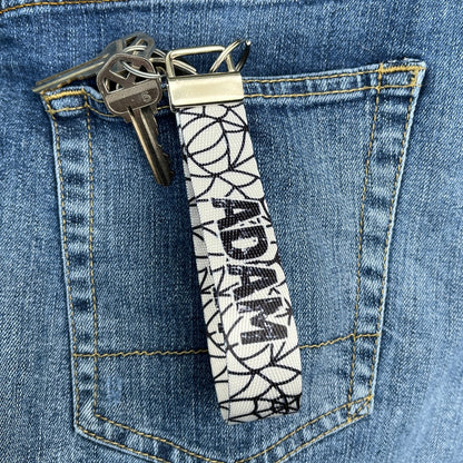 Custom Spiderwebs Halloween Nylon Keychain Wristlet - Personalized Spooky Season Accessory with Grungy Font Text for Keys, Backpacks, or Purses