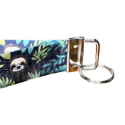 Custom Text Sloth Rainforest Design Nylon Key Fob Keychain - Personalized with Your Name or Message