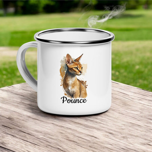 Custom Watercolor Cat Breed 12oz Enamel Mug with Personalized Pet Name - Unique Gift for Cat Lovers