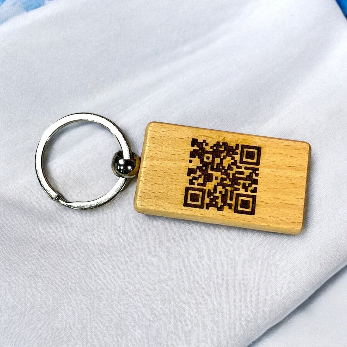 Custom Wooden Engraved Keychain with Business Logo and QR Code - Promotional Rectangular Keychains for Marketing - Bulk Discounts and Wholesale Options Available - Perfect for Trade Shows and Events