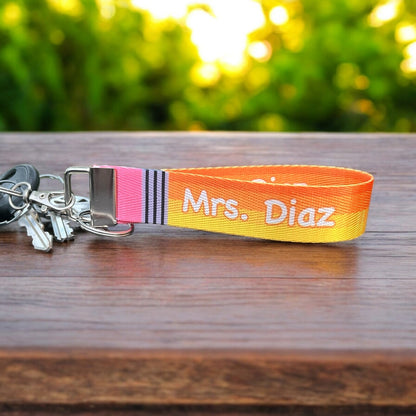 Customizable Pencil Design Nylon Wristlet Keychain for Teachers and Educators - Personalized Text on Both Sides