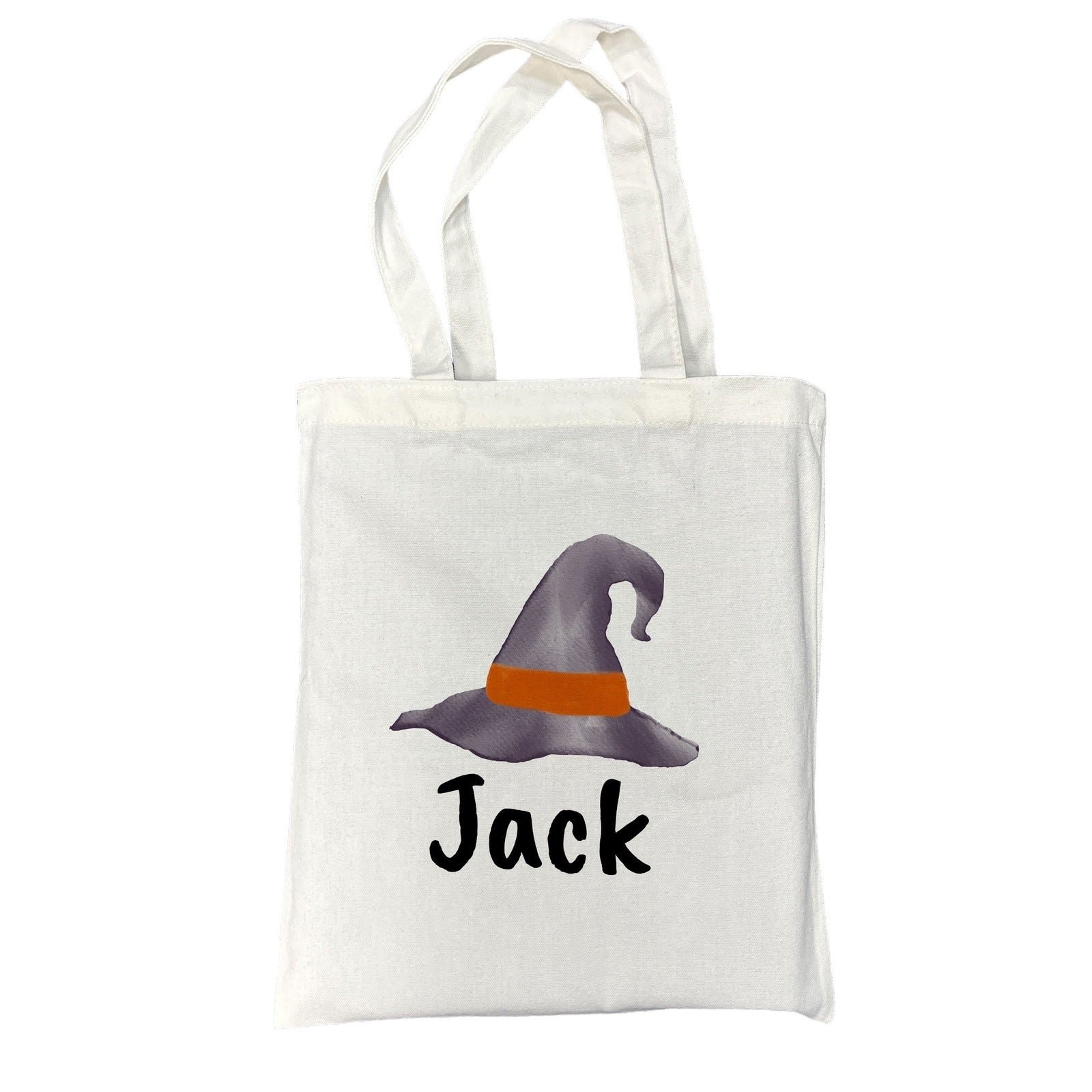 Customizable Small Tote Bags for Trick or Treating | Watercolor Witch Legs Halloween Designs with Personalized Name