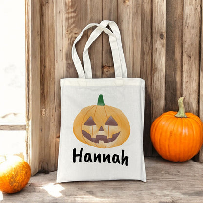 Customizable Small Tote Bags for Trick or Treating | Watercolor Witch Legs Halloween Designs with Personalized Name