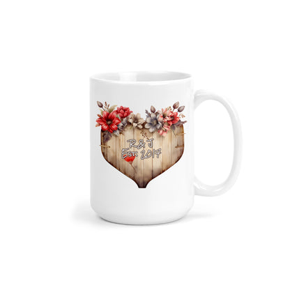 Customized 15oz Coffee Mug with Romantic Tree Carving-Inspired Wood Sign Design for Valentine's Day - Choose from 15 Unique Sign Designs
