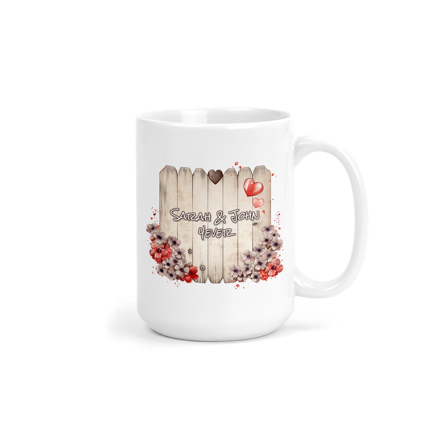 Customized 15oz Coffee Mug with Romantic Tree Carving-Inspired Wood Sign Design for Valentine's Day - Choose from 15 Unique Sign Designs