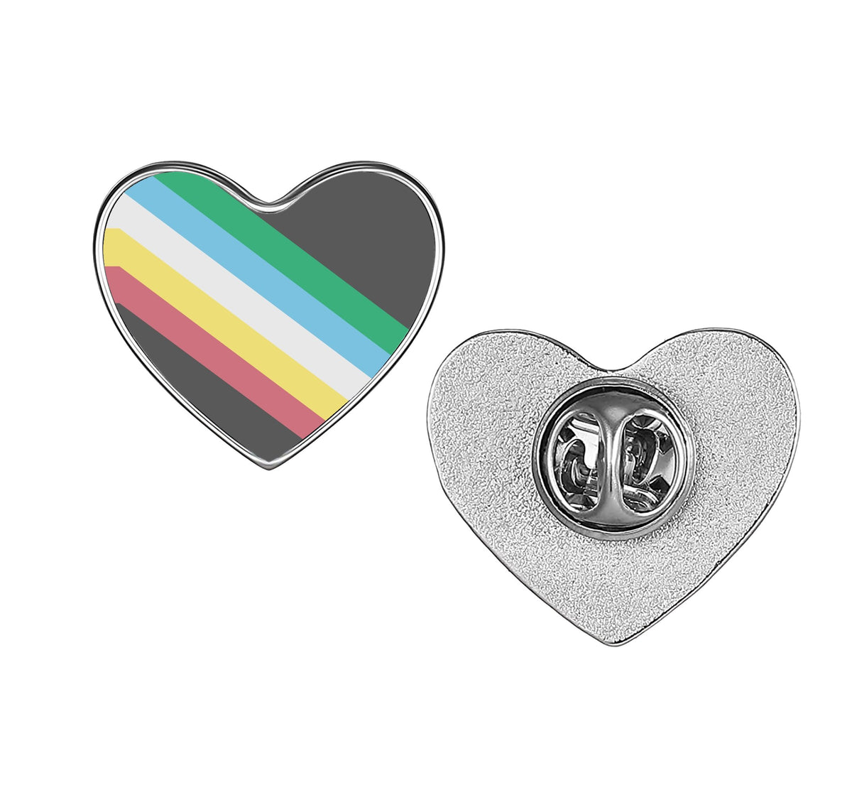 LGBT Pride Flag Pinback Button – Metal Lapel Pin in Circle, Heart or Square
