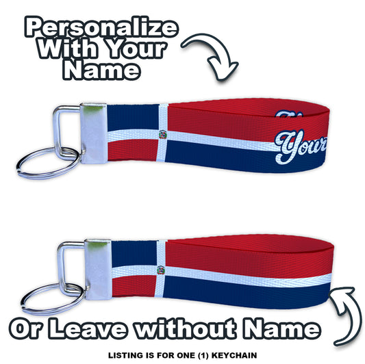 Dominican Republic Flag Personalized Name Nylon Key Fob - Custom Wristlet Keychain