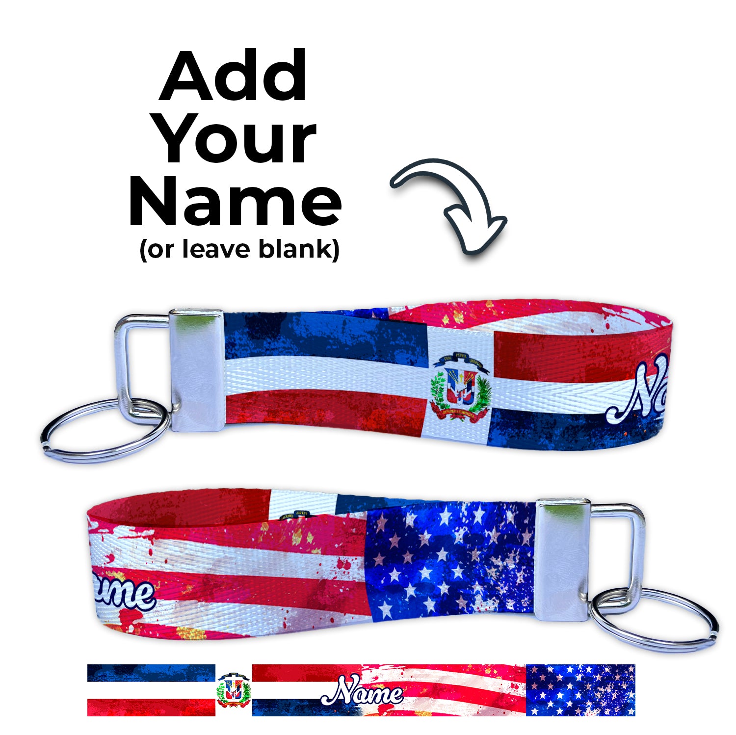 Artistic Dominican American Flag Personalized Name Nylon Key Fob - Custom Wristlet Keychain