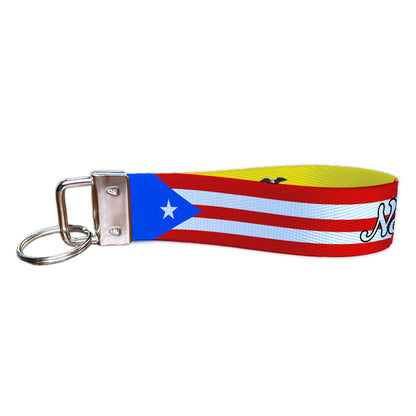 Ecuador Puerto Rican Double Country Personalized Name Nylon Key Fob - Custom Puerto Rico and Ecuador Flag Wristlet Keychain