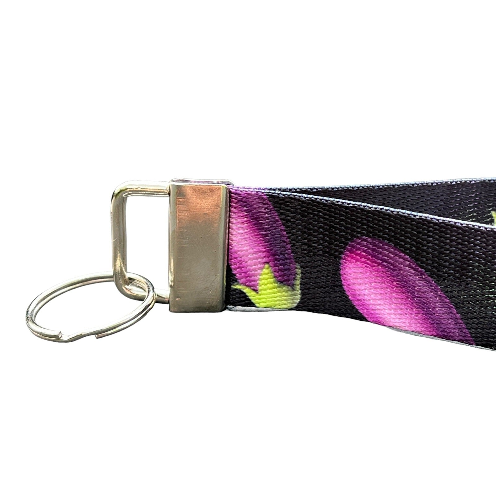 Eggplant Themed Nylon Keychain Wristlet with Black Background - Durable Fun Wristlet Key Fob for Keys, Bags, and Accessories