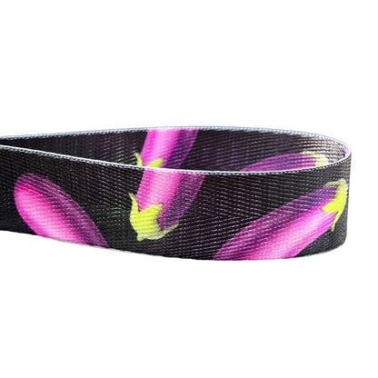 Eggplant Themed Nylon Keychain Wristlet with Black Background - Durable Fun Wristlet Key Fob for Keys, Bags, and Accessories