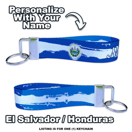 Artistic El Salvador & Honduras Flag Personalized Name Nylon Key Fob - Custom Wristlet Keychain