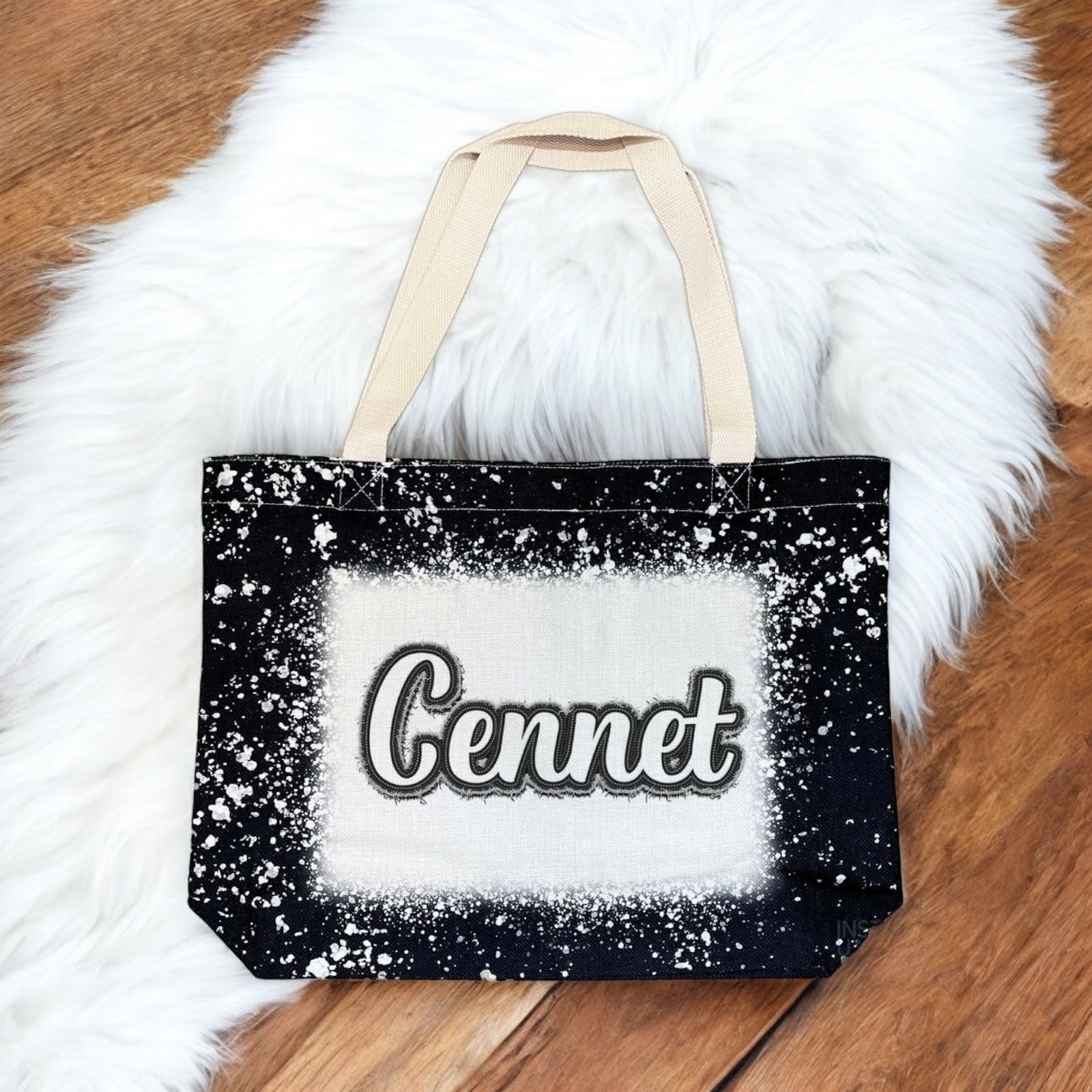 Faux Black Jean Patch Custom Name Tote - Bleach Design Tote Bag