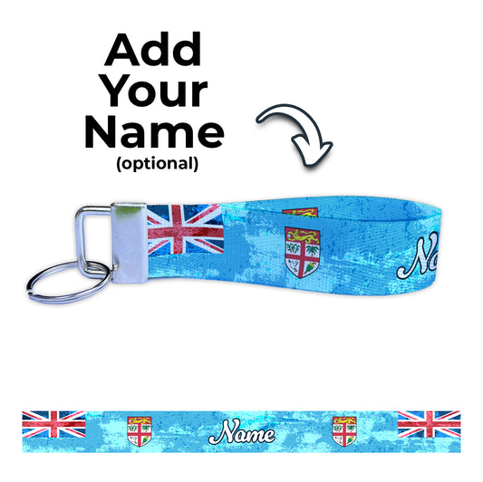 Fiji Flag Artistic Ryan's Version Personalized Name Nylon Key Fob - Custom Wristlet Keychain