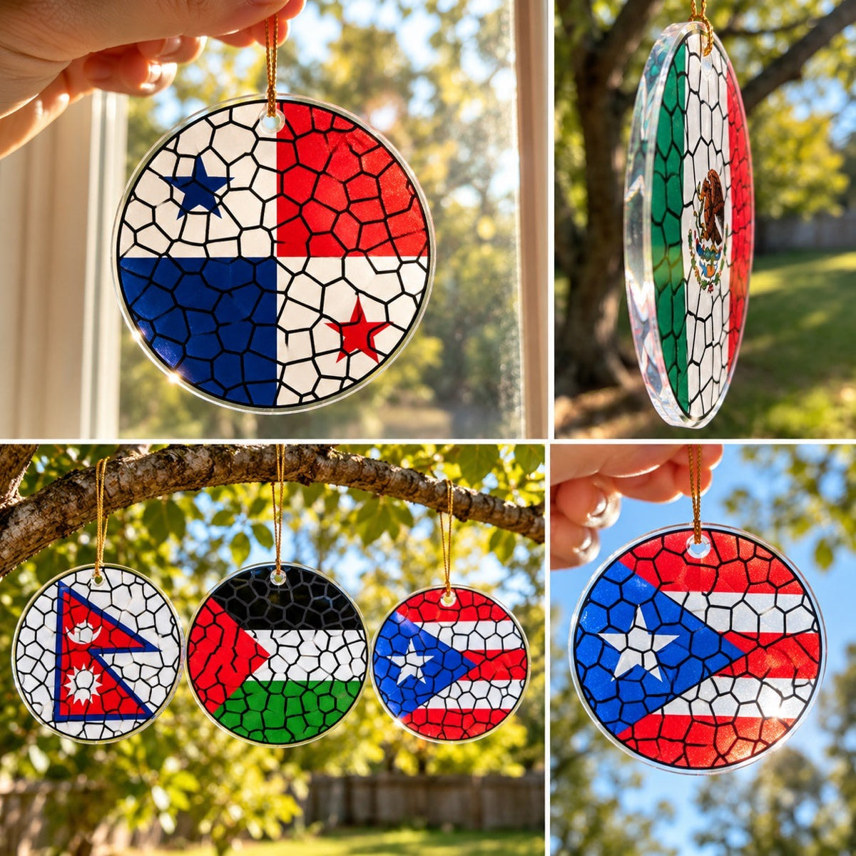 Stained Glass Effect Flag Ornament – Real Glass World Flag Christmas Ornament