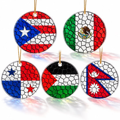Stained Glass Effect Flag Ornament – Real Glass World Flag Christmas Ornament
