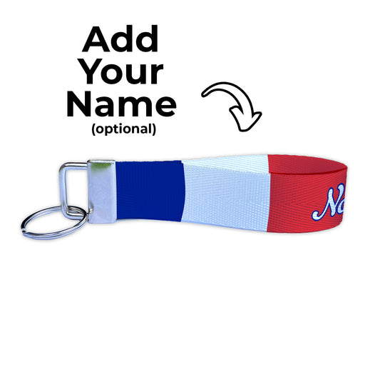 France Flag Personalized Name Nylon Key Fob - Custom Wristlet Keychain