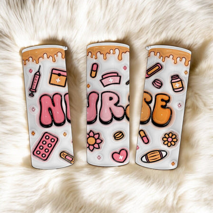 Fun Nurse Tumbler with Groovy Font and 3D Inflated Design - Unique Nurse Appreciation Gift