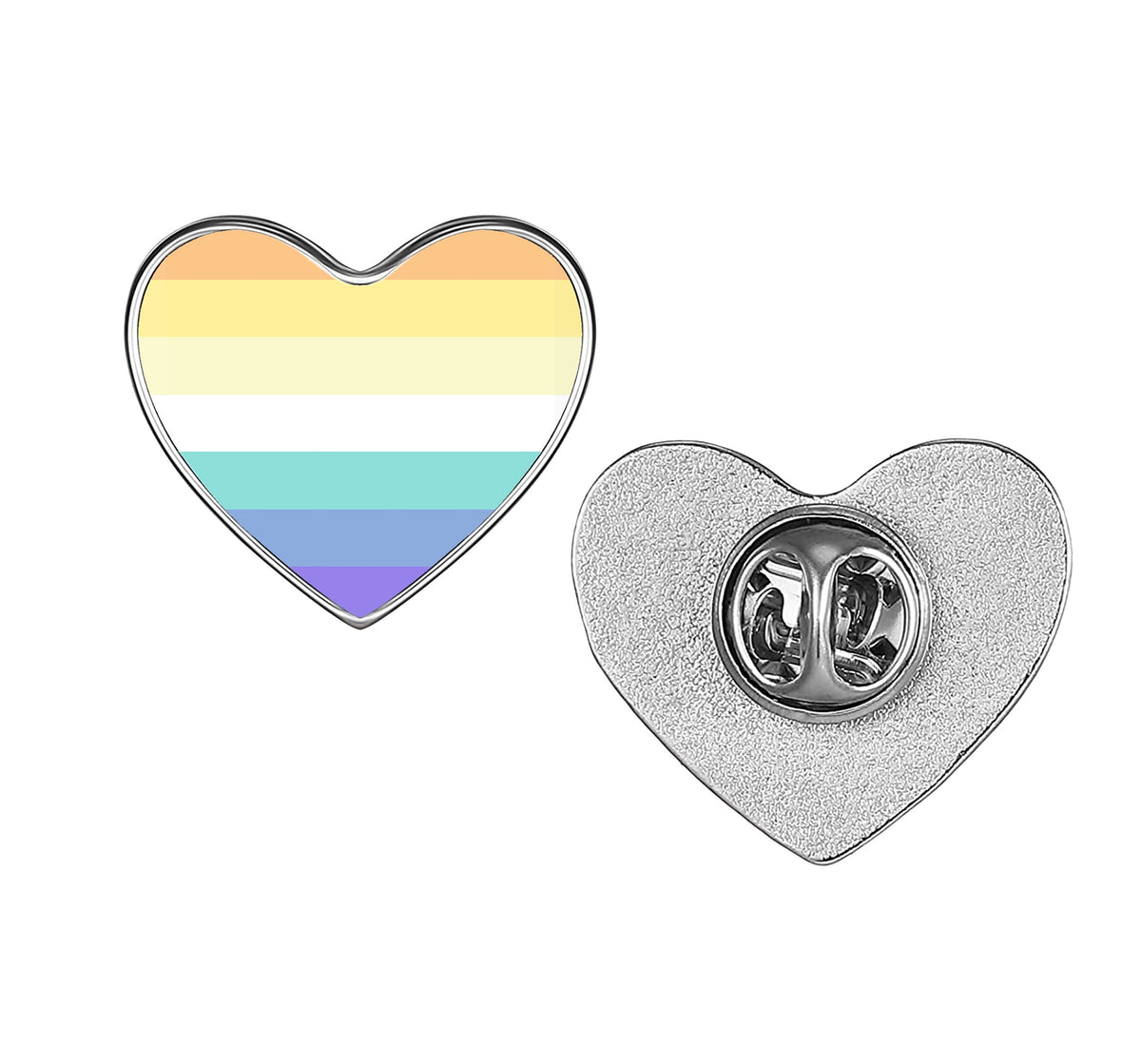 LGBT Pride Flag Pinback Button – Metal Lapel Pin in Circle, Heart or Square