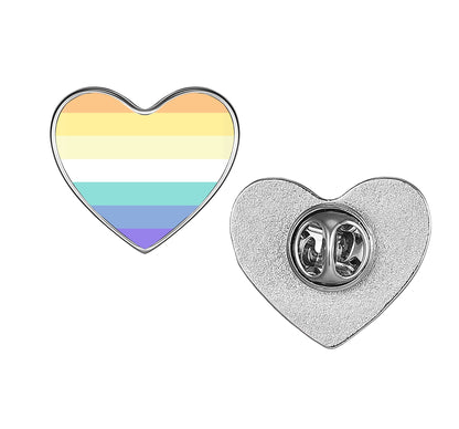 LGBT Pride Flag Pinback Button – Metal Lapel Pin in Circle, Heart or Square