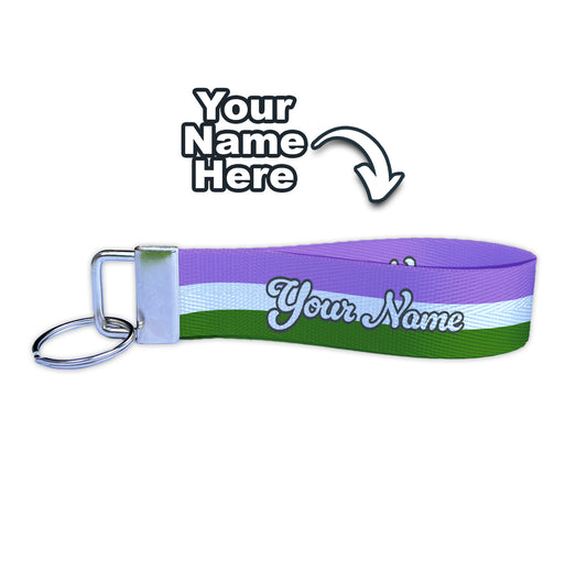 Genderqueer Flag Personalized Name Nylon Key Fob - Custom Wristlet Keychain