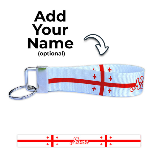 Georgian Flag Personalized Name Nylon Key Fob - Custom Wristlet Keychain