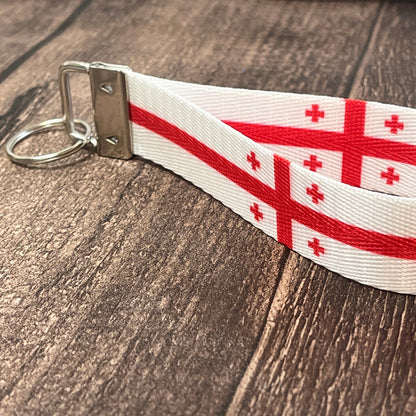 Georgian Flag Personalized Name Nylon Key Fob - Custom Wristlet Keychain
