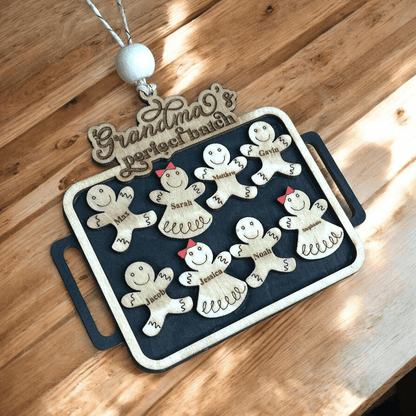 Grandma’s Perfect Batch Custom Gingerbread Cookie Sheet Laser Engraved Wood Ornament – Personalized with Up to 8 Names