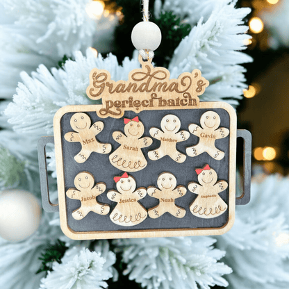 Grandma’s Perfect Batch Custom Gingerbread Cookie Sheet Laser Engraved Wood Ornament – Personalized with Up to 8 Names