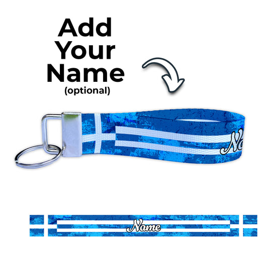 Greek Flag Artistic Ryan's Version Personalized Name Nylon Key Fob - Custom Wristlet Keychain