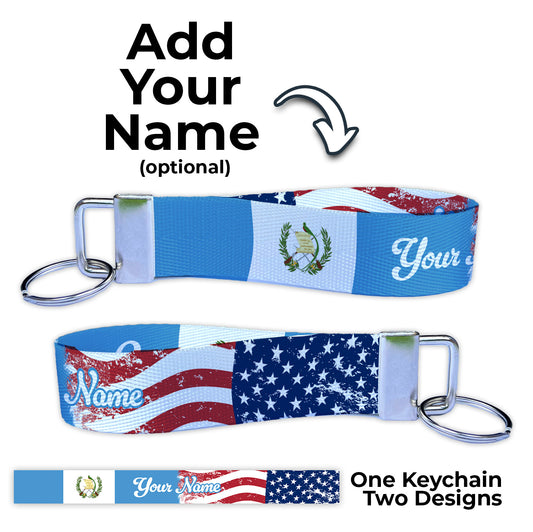 Guatemalan American Artistic Flag Ryan's Version Personalized Name Nylon Key Fob - Custom Wristlet Keychain