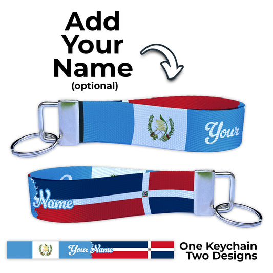 Guatemalan Dominican Artistic Flag Ryan's Version Personalized Name Nylon Key Fob - Custom Wristlet Keychain