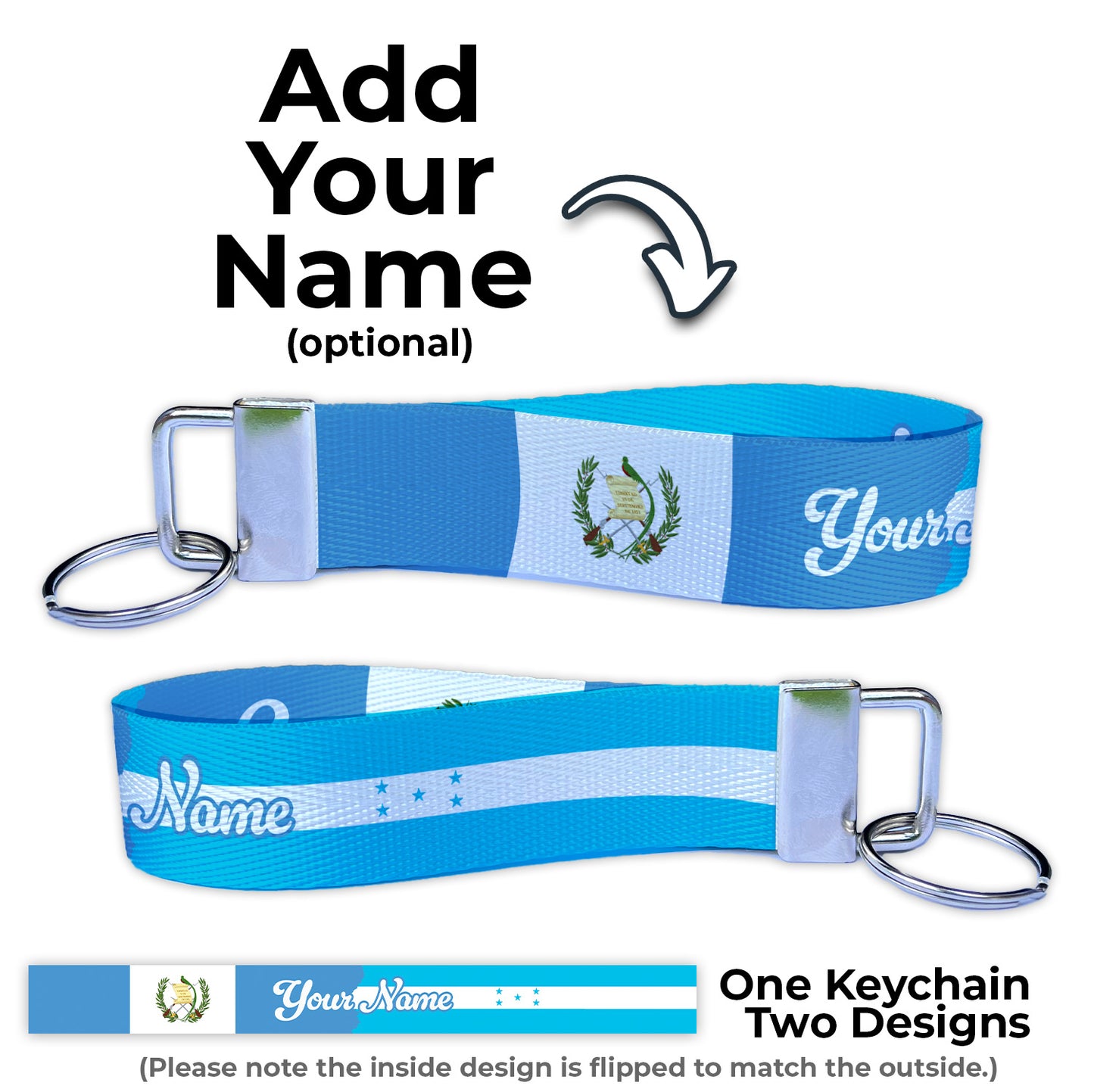 Guatemalan Honduran Light Blue Personalizable Name Nylon Key Fob - Custom Wristlet Keychain