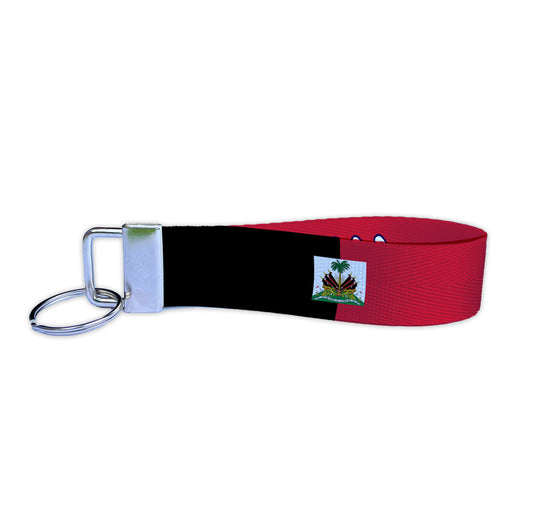 Haiti Flag - Red and Black 1964–1986 Version - Personalized Name Nylon Key Fob - Custom Wristlet Keychain