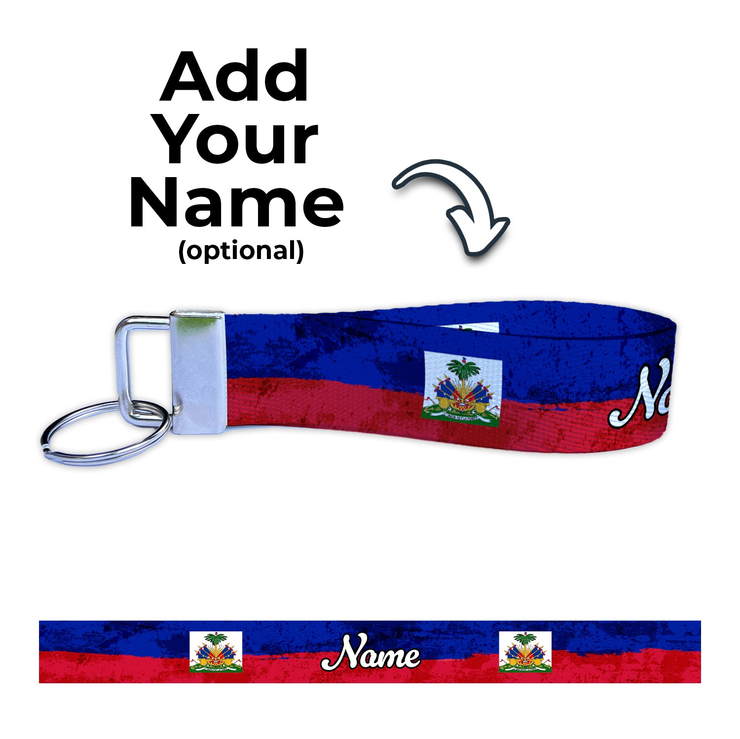 Haiti Flag Artistic Ryan's Version Personalized Name Nylon Key Fob - Custom Wristlet Keychain