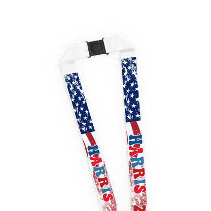 Harris 2024 American USA Flag Design Long Lanyard Keychain Badge Holder, Red White and Blue Durable Wristlet Key Fob, Keyring Tag