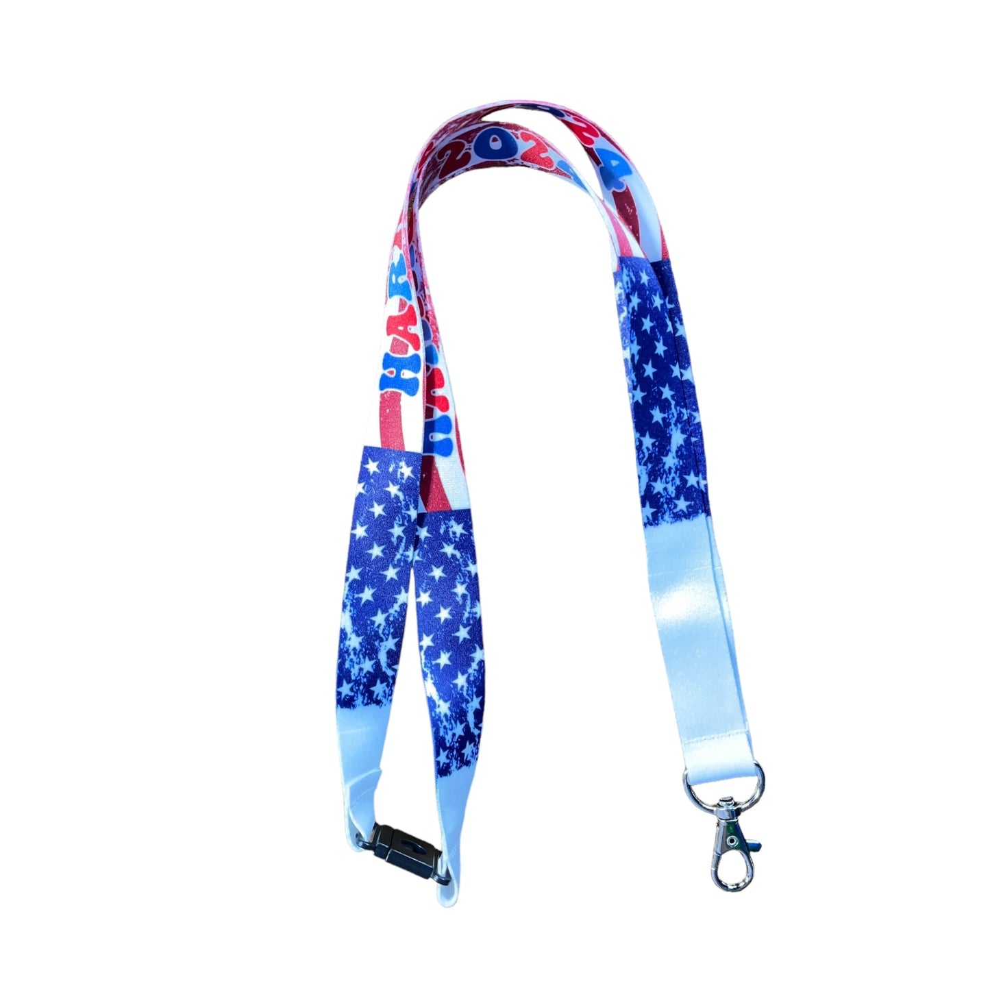 Harris 2024 American USA Flag Design Long Lanyard Keychain Badge Holder, Red White and Blue Durable Wristlet Key Fob, Keyring Tag