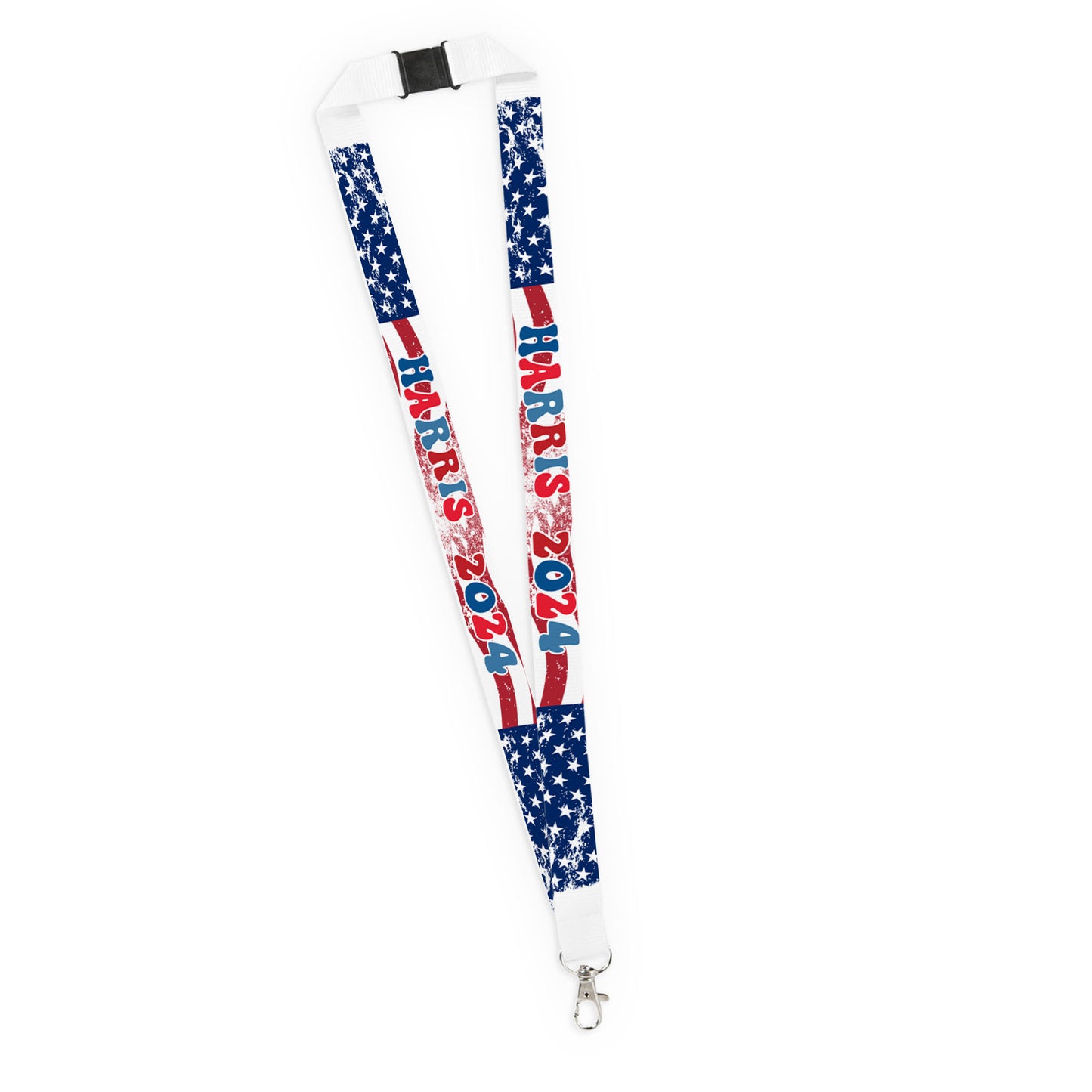 Harris 2024 American USA Flag Design Long Lanyard Keychain Badge Holder, Red White and Blue Durable Wristlet Key Fob, Keyring Tag