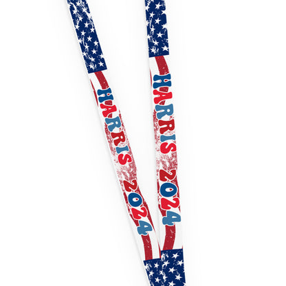 Harris 2024 American USA Flag Design Long Lanyard Keychain Badge Holder, Red White and Blue Durable Wristlet Key Fob, Keyring Tag