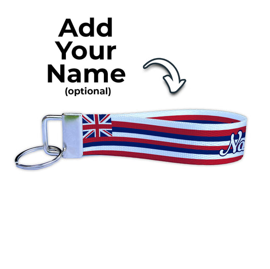 Hawaiian Flag Personalized Name Nylon Key Fob - Custom Wristlet Keychain