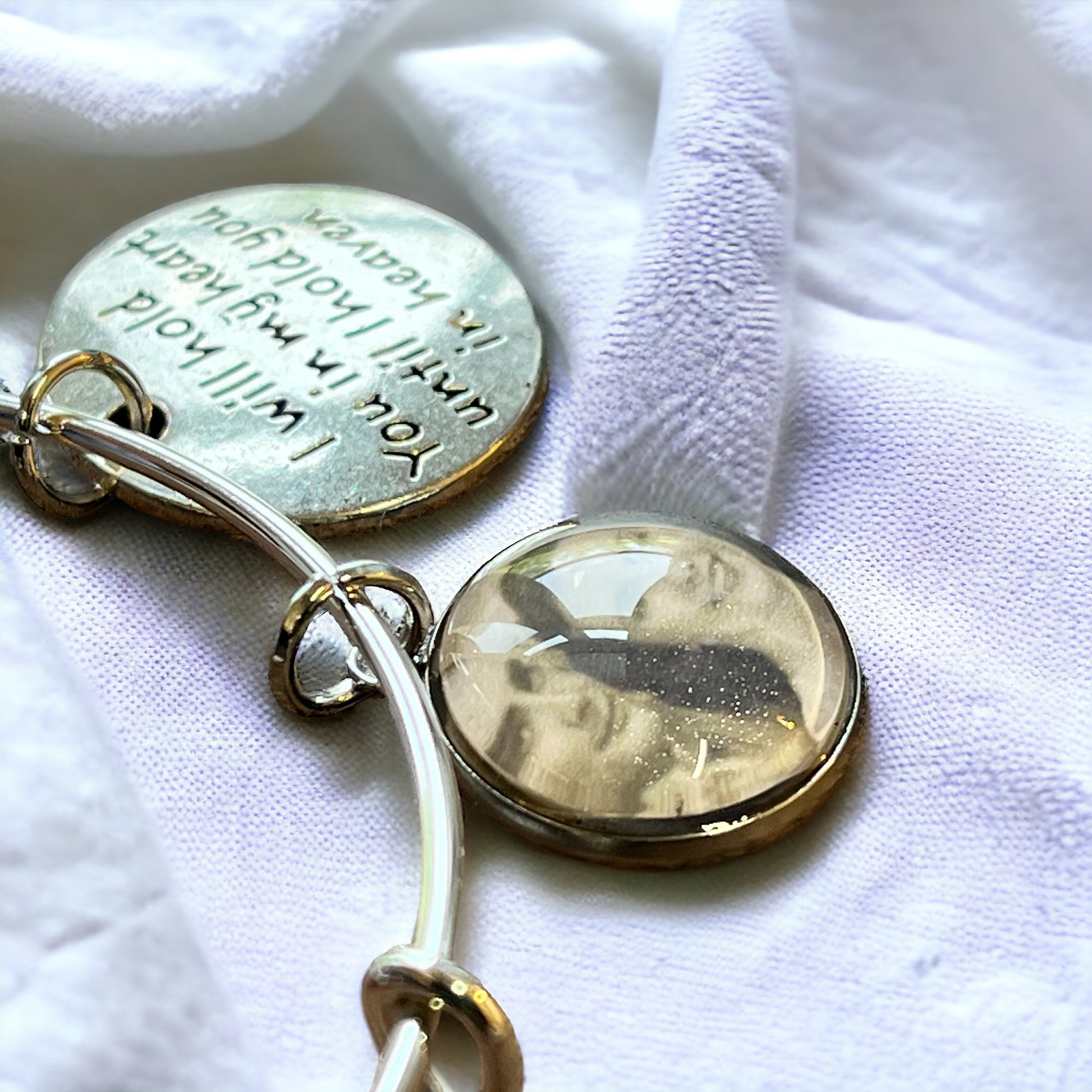 Heaven Quote Memorial Charm Adjustable Silver Bracelet with Personalized Photo Charm