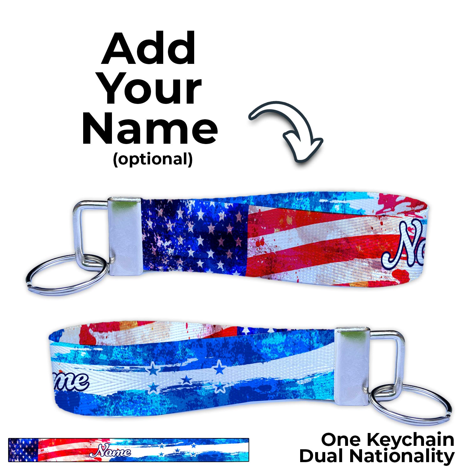 Artistic Honduran American Flag Ryan's Version Personalized Name Nylon Key Fob - Custom Wristlet Keychain