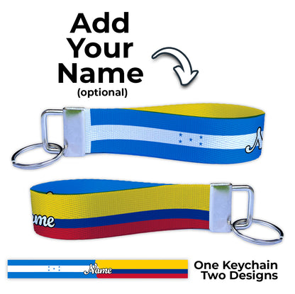 Honduran Colombian Flag Personalized Name Nylon Key Fob - Custom Wristlet Keychain