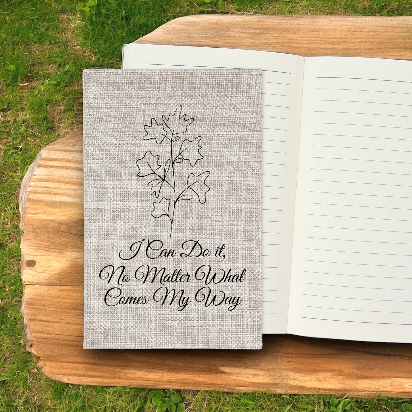 I Can Do It No Matter What Comes My Way - Affirmation Quote Burlap Notebook Journal with Lined Pages