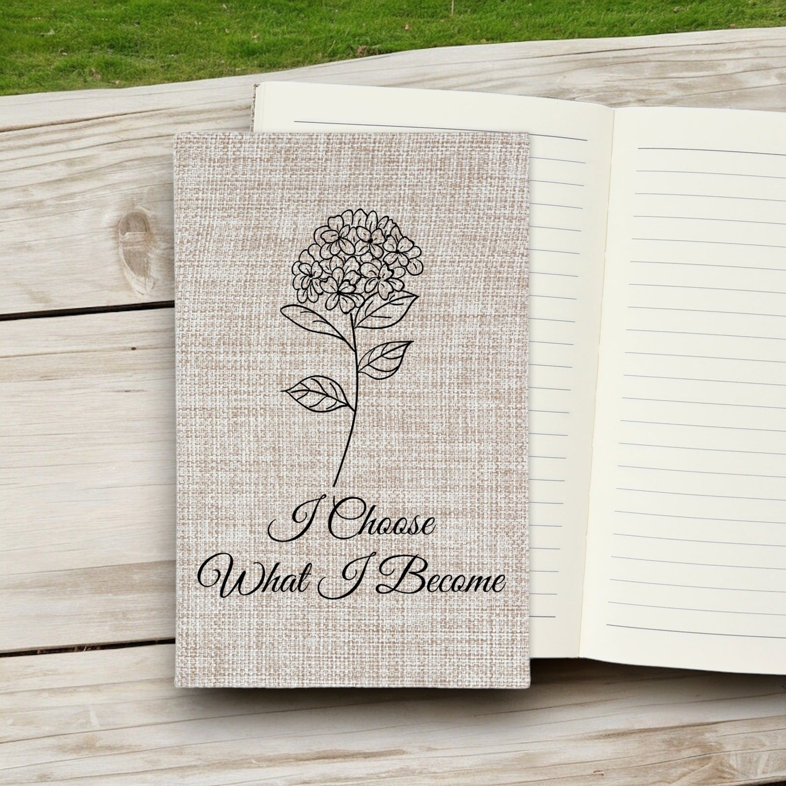 I Choose What I Become - Affirmation Quote Burlap Notebook Journal with Lined Pages