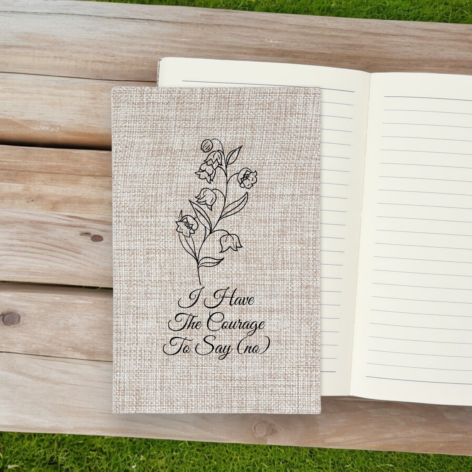 I Have the Courage to Say No - Affirmation Quote Burlap Notebook Journal with Lined Pages