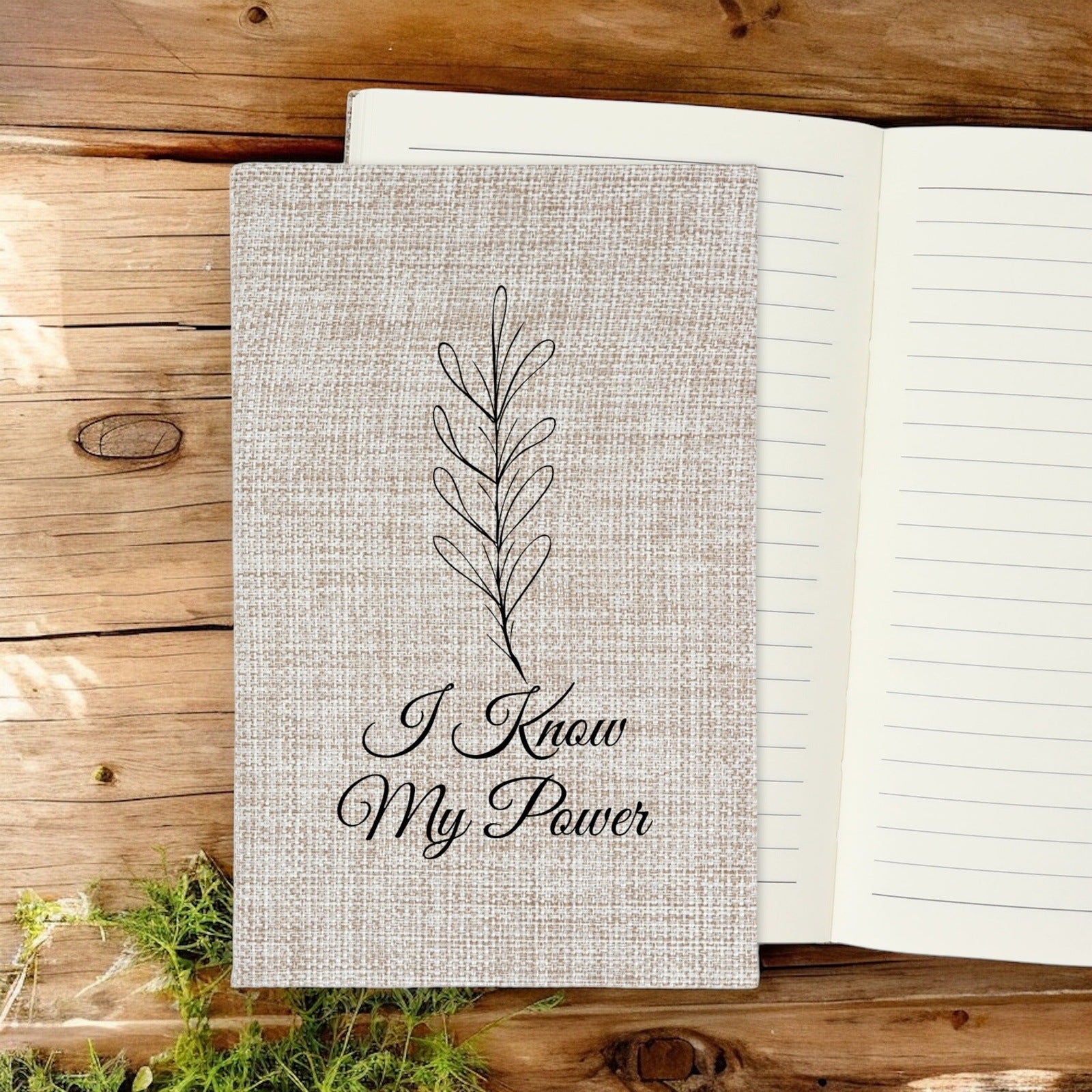 I Know My Power - Affirmation Quote Burlap Notebook Journal with Lined Pages