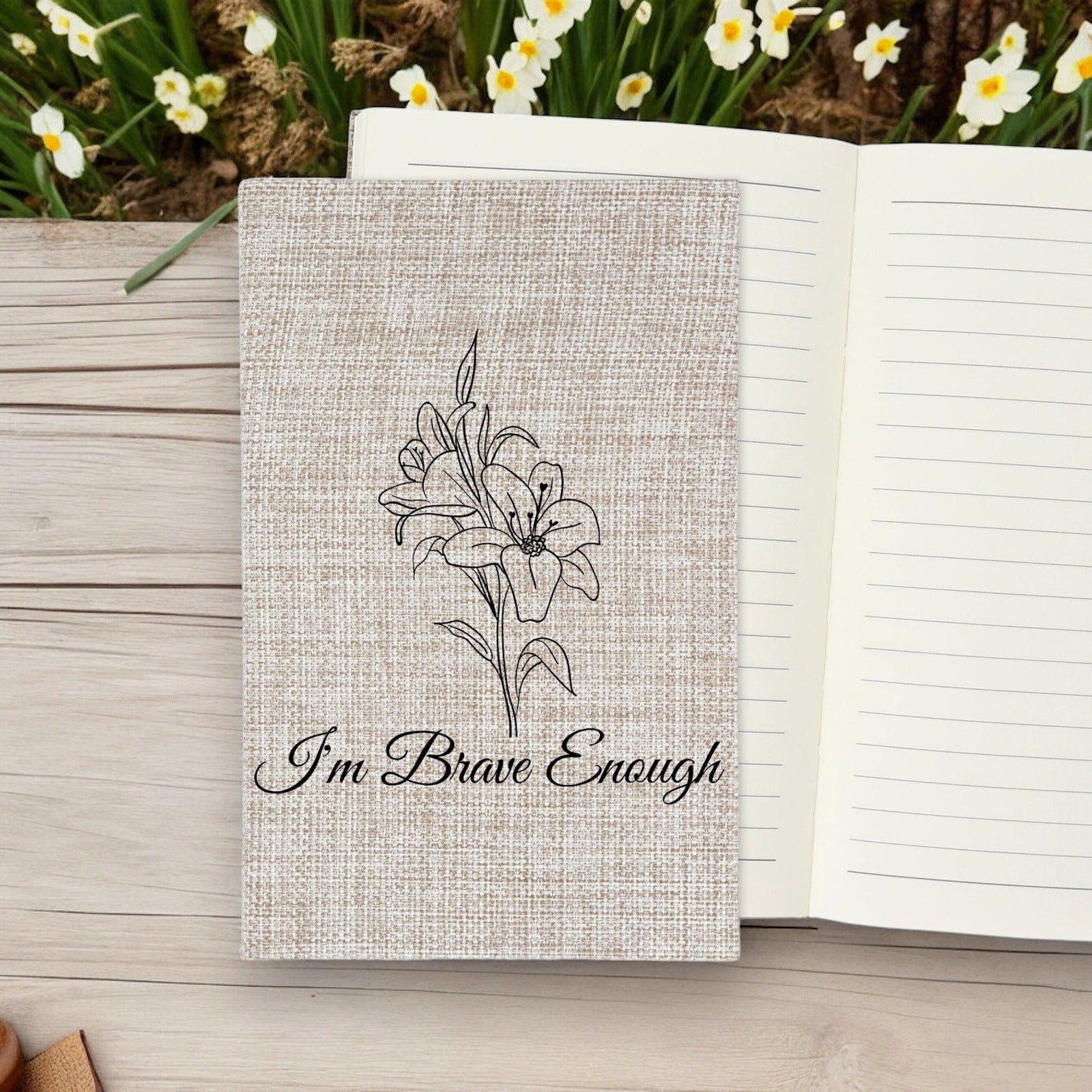 I'm Brave Enough - Affirmation Quote Burlap Notebook Journal with Lined Pages