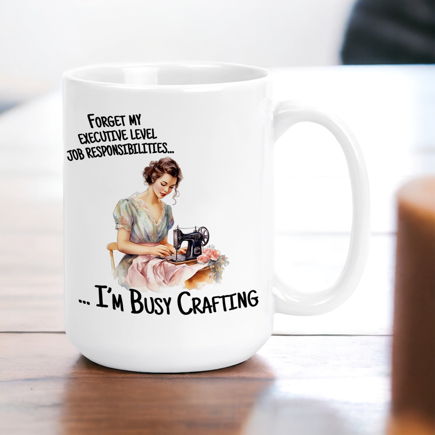 I'm Busy Crafting 15 oz Ceramic Coffee Mug with Vintage Graphic