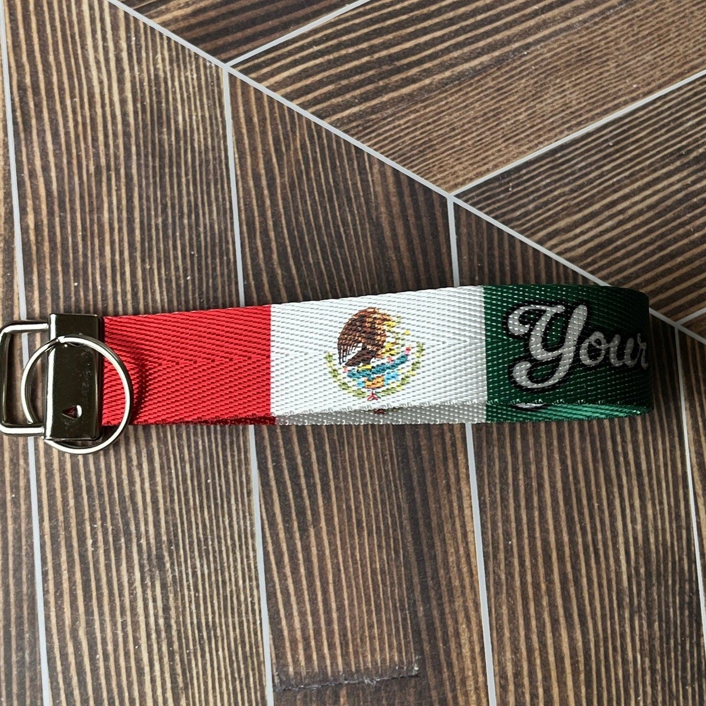 "Your Name" Reversed Mexican Flag Colors Nylon Keychain Key Fob - Clearanced